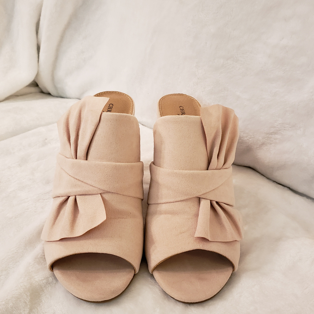 Christian Siriano open toe faux suede heels